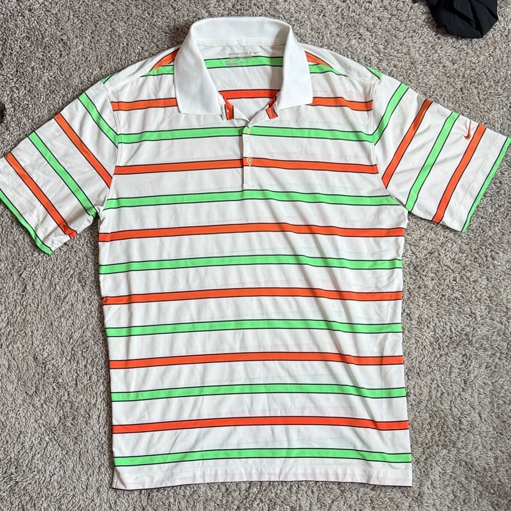 Nike Golf Shirt with orange and Green Stripes